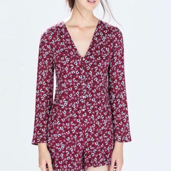 Zara Maroon Floral Romper - Picture 1 of 7